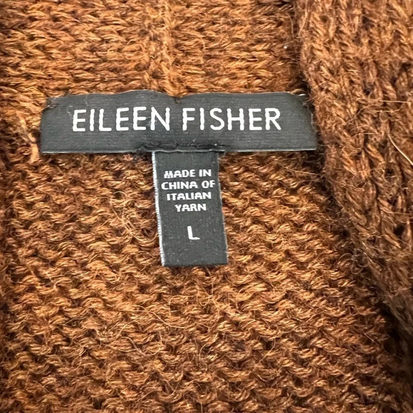 Eileen Fisher Brown Alpaca/Silk Knit Cardigan Sweater, Large, Good Condition - Picture 4 of 4